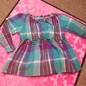 Chaps plaid baby doll long sleeve cotton blouse